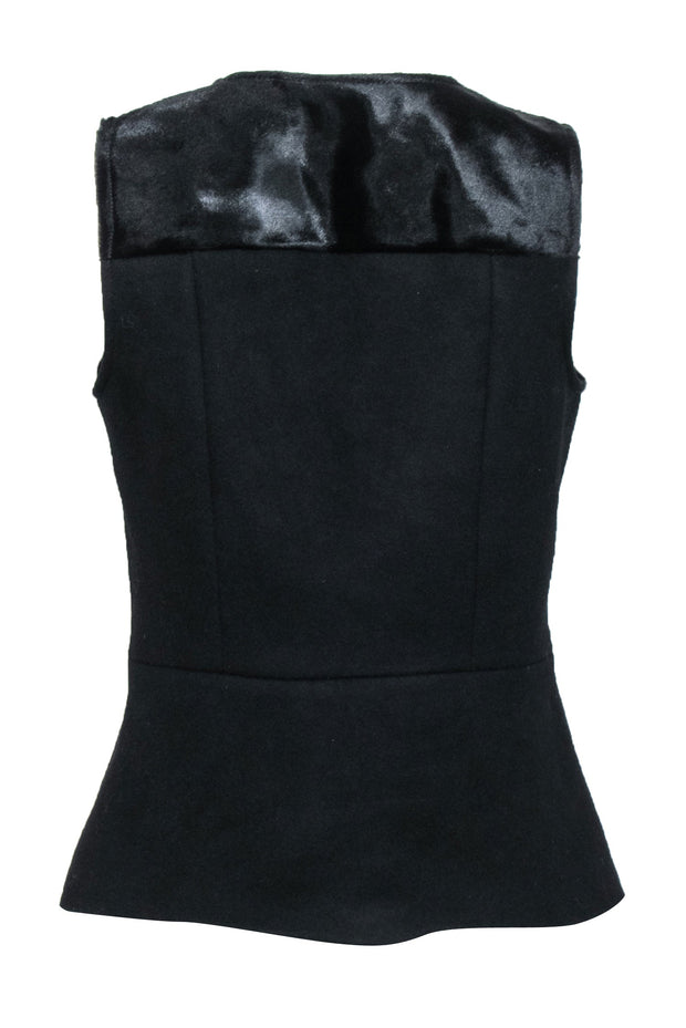 Current Boutique-Theory - Black Wool & Calf Fur Sleeveless "Etia" Top Sz M