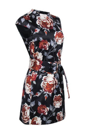 Current Boutique-Theory - Black w/ Rust & Grey Floral Print Satin Sheath Dress Sz 6
