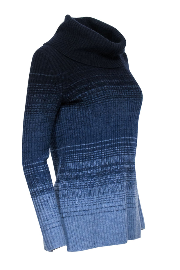 Current Boutique-Theory - Blue Ombre Wool & Cashmere Blend Turtle Neck Sweater Sz S
