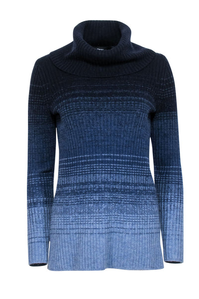 Current Boutique-Theory - Blue Ombre Wool & Cashmere Blend Turtle Neck Sweater Sz S