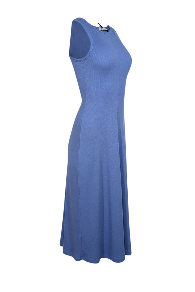 Current Boutique-Theory - Blue Ribbed Knit Fit & Flare Midi Dress Sz P