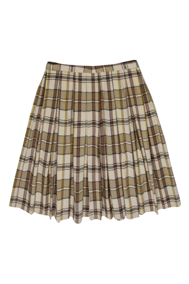 Current Boutique-Theory - Brown & Cream Plaid Pleated Skirt Sz 8