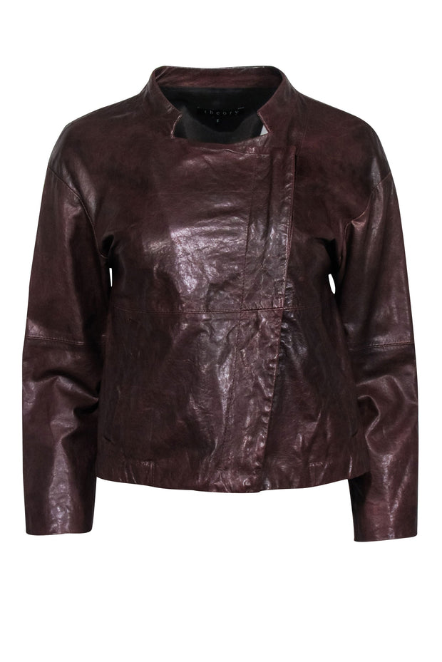 Current Boutique-Theory - Brown Leather Moto Zip Jacket Sz S
