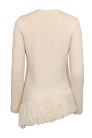 Current Boutique-Theory - Cream Merino Wool Blend Sweater w/ Asymmetrical Fringe Trim Sz S