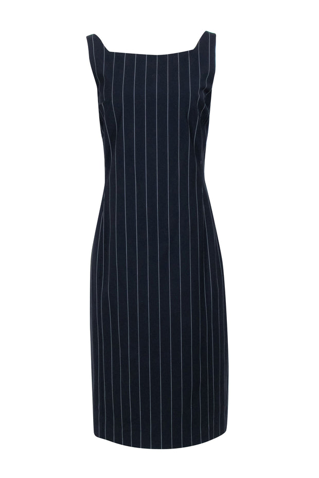 Current Boutique-Theory - Dark Navy & White Pinstriped Wool Blend Dress Sz 16