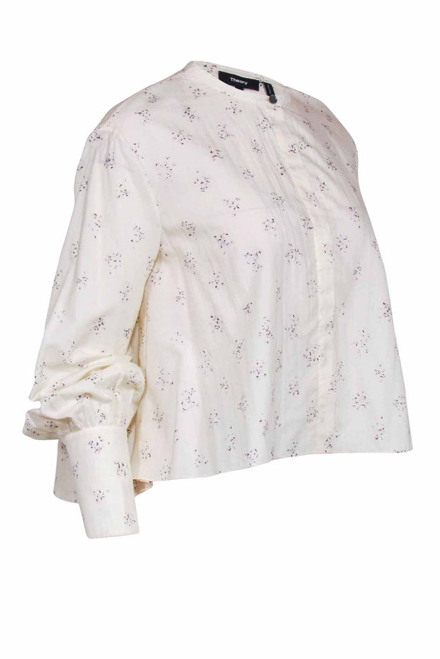 Current Boutique-Theory - Ivory Dotted Print Long Sleeve Top Sz P
