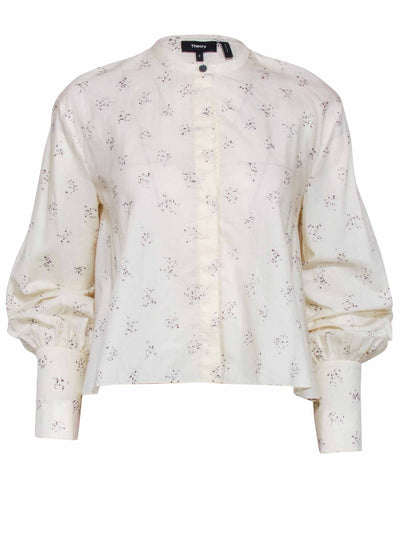 Current Boutique-Theory - Ivory Dotted Print Long Sleeve Top Sz P