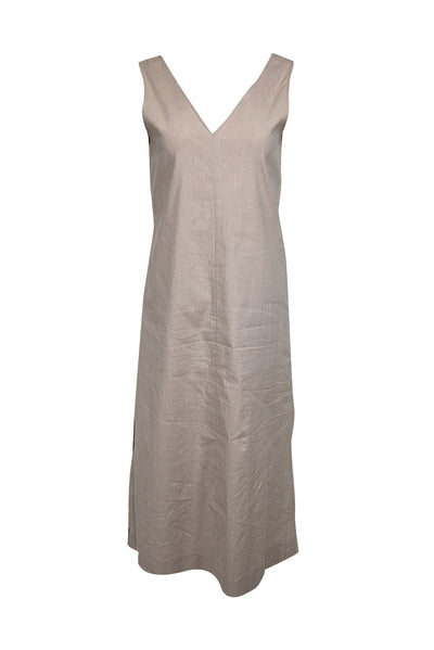 Current Boutique-Theory - Khaki Linen Blend Deep V-Neck Dress Sz S