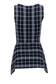 Current Boutique-Theory - Navy, Black, & White Plaid Knit Peplum Top Sz P