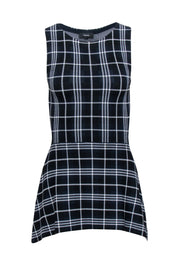 Current Boutique-Theory - Navy, Black, & White Plaid Knit Peplum Top Sz P