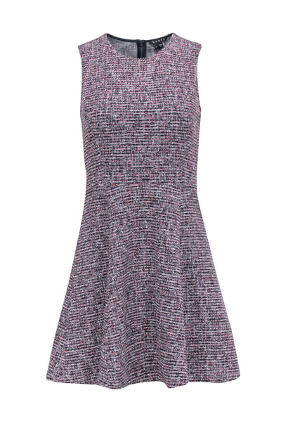 Current Boutique-Theory - Navy & Red Fit & Flare Sleeveless Tweed Dress Sz 2