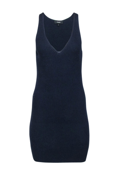 Current Boutique-Theory- Navy Ribbed Knit Mini Dress Sz P