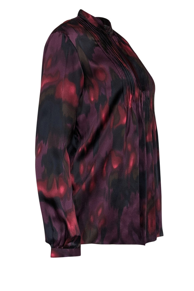 Current Boutique-Theory - Purple, Magenta, & Black Print Silk Pintuck Blouse Sz M