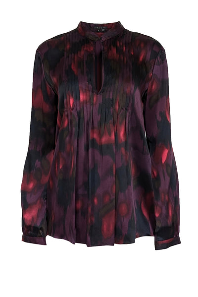 Current Boutique-Theory - Purple, Magenta, & Black Print Silk Pintuck Blouse Sz M