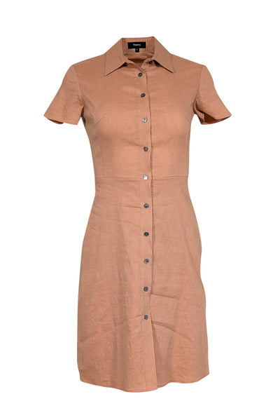 Current Boutique-Theory - Salmon Pink Linen Blend Button Front Dress Sz 00