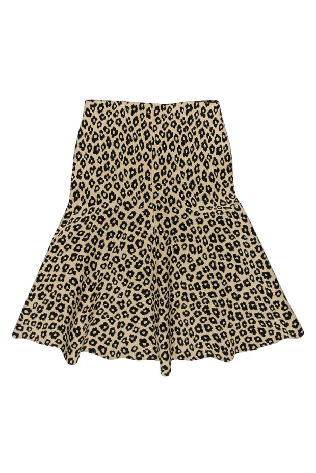 Current Boutique-Theory - Tan & Black Leopard Print Knit Flounce Skirt Sz S