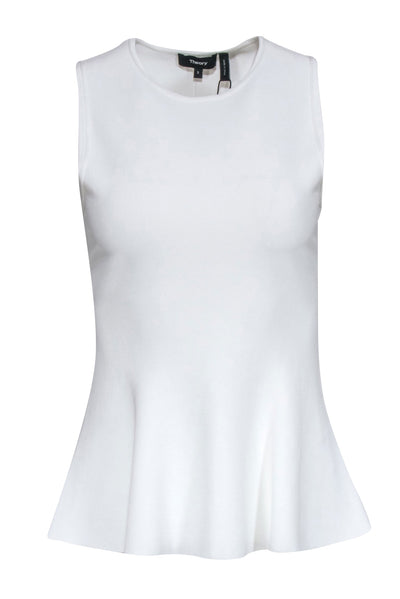 Current Boutique-Theory - White Knit Sleeveless Peplum Top Sz S
