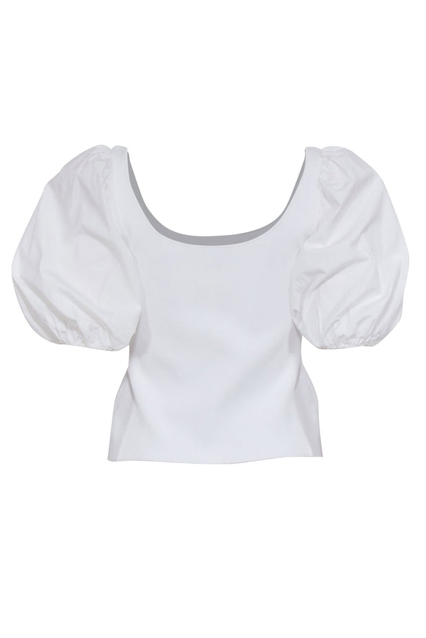 Current Boutique-Theory - White Knit Top w/ Poplin Puff Short Sleeves Sz S