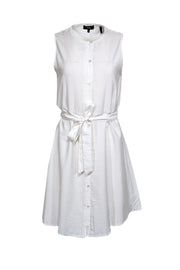 Current Boutique-Theory - White Sleeveless Button Down w/ Waist Tie Dress Sz 8