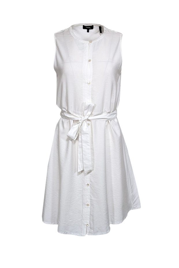 Current Boutique-Theory - White Sleeveless Button Down w/ Waist Tie Dress Sz 8