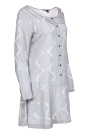 Current Boutique-Theyskens' Theory - White & Blue Print Long Sleeve Drop Waist Dress Sz L