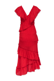 Current Boutique-Three Floor - Red Textured Off The Shoulder Tiered Gown Sz 2
