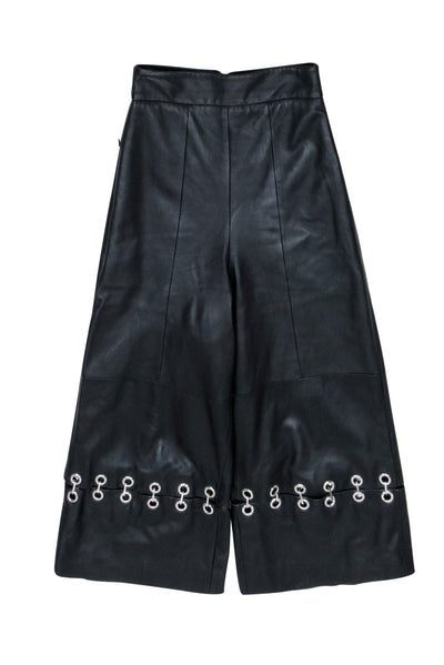 Current Boutique-Tibi - Black Leather Wide Leg Pants w/ Silver Detail Sz 0