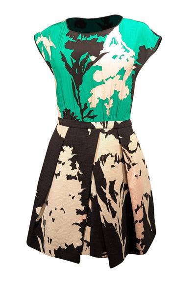 Current Boutique-Tibi - Green, Black, & White Print Sleeveless Dress Sz 2