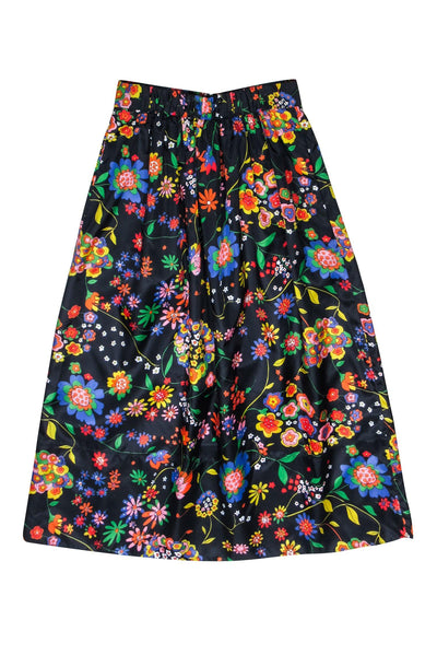 Current Boutique-Tibi - Navy & Multi Color Printed Tech Floral Skirt Sz 4