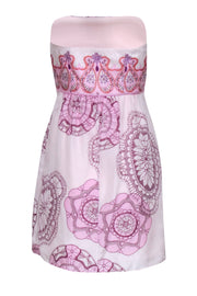 Current Boutique-Tibi - Pastel Pink Strapless Silk Dress w/ Pink & Purple Prints Sz 4