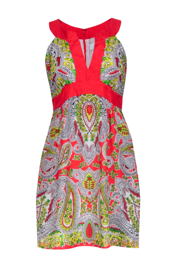 Current Boutique-Tibi - Red, Ivory, Yellow, & Green Floral Print Sleeveless Dress Sz 4