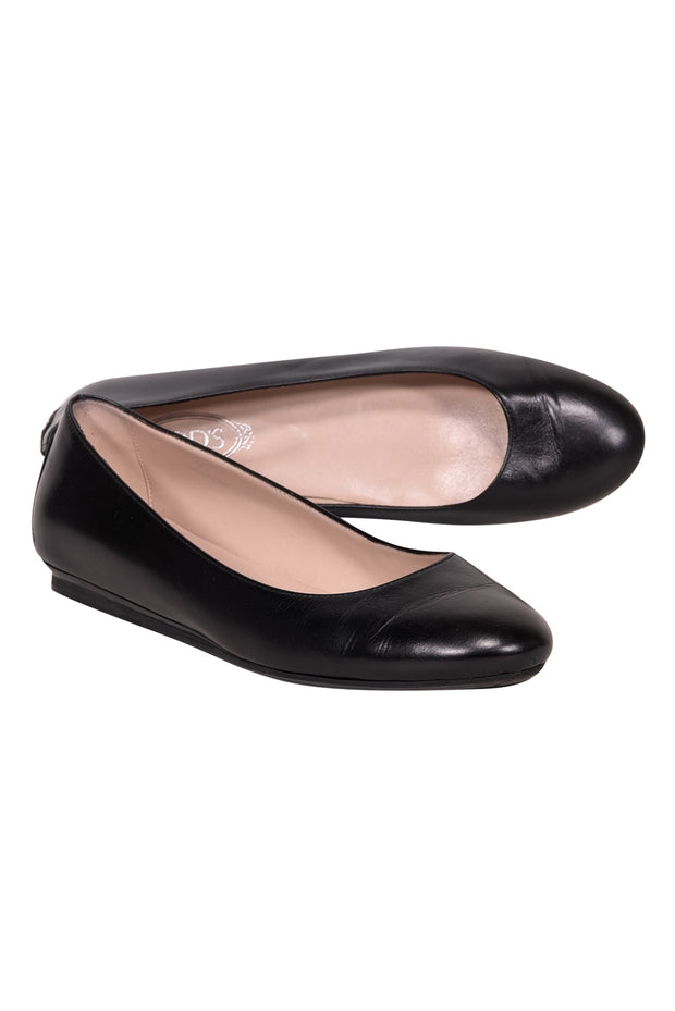 Current Boutique-Tod's - Black Leather Silver Stud Back Flats Sz 7