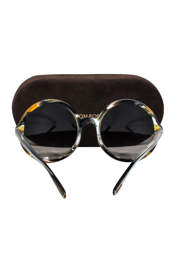 Current Boutique-Tom Ford - Brown & White Print Large Round Sunglasses