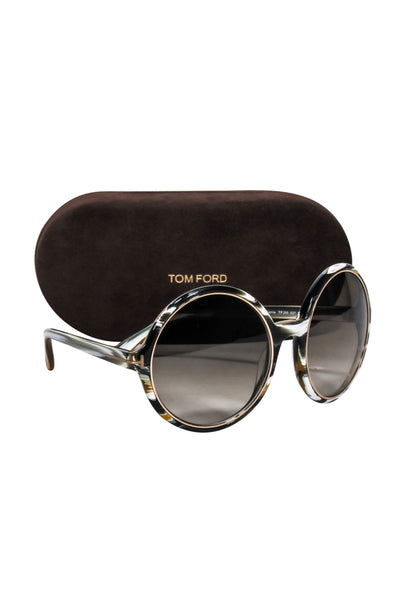 Current Boutique-Tom Ford - Brown & White Print Large Round Sunglasses