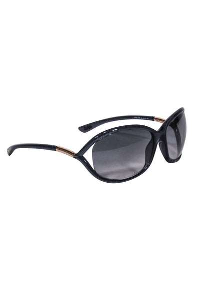 Current Boutique-Tom Ford - Translucent Dark Blue Rounded Sunglasses w/ Gold Detail
