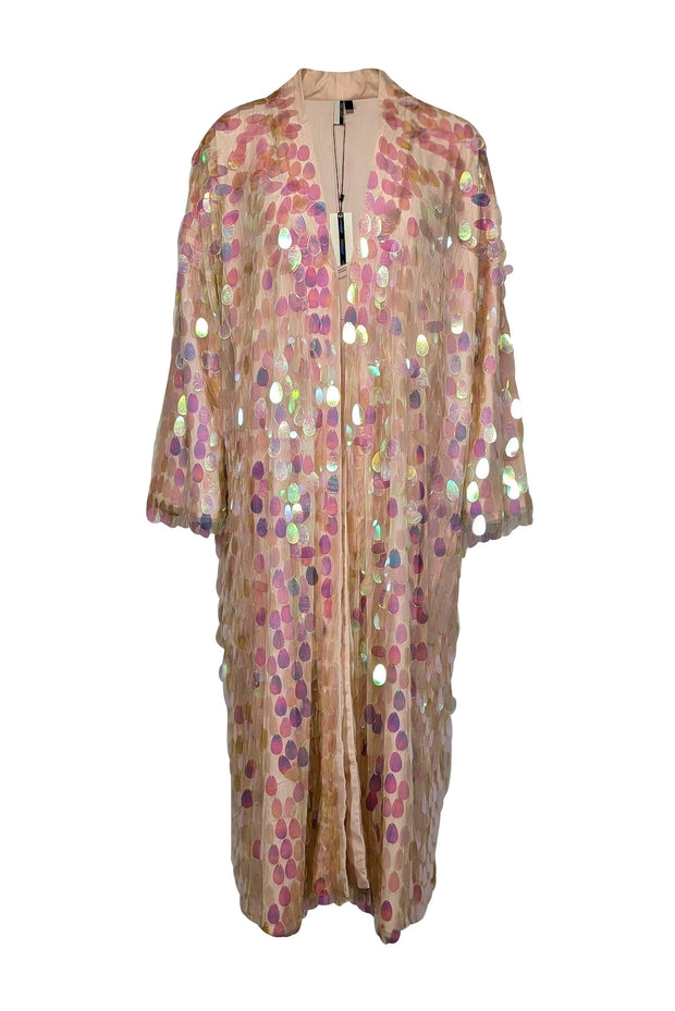 Current Boutique-Topshop - Blush Pink Iridescent Sequin Kimono Duster Sz M