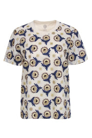 Current Boutique-Tory Burch - Beige, Blue, & Cream Embroidered Print Shirt Sz L