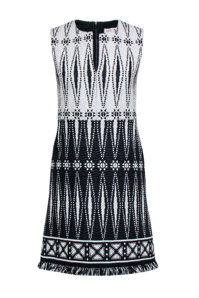 Current Boutique-Tory Burch - Black & Ivory Geometric Woven Sheath Dress Sz 2