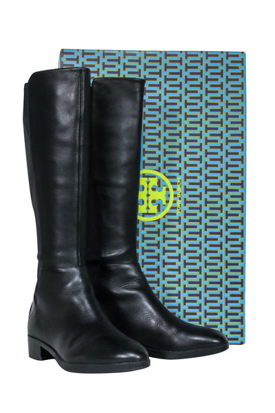 Current Boutique-Tory Burch - Black Leather "Caitlin" Stretch Boots Sz 9