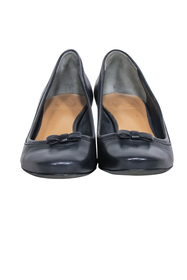 Current Boutique-Tory Burch - Black Leather Chunky Heel Pumps Sz 7