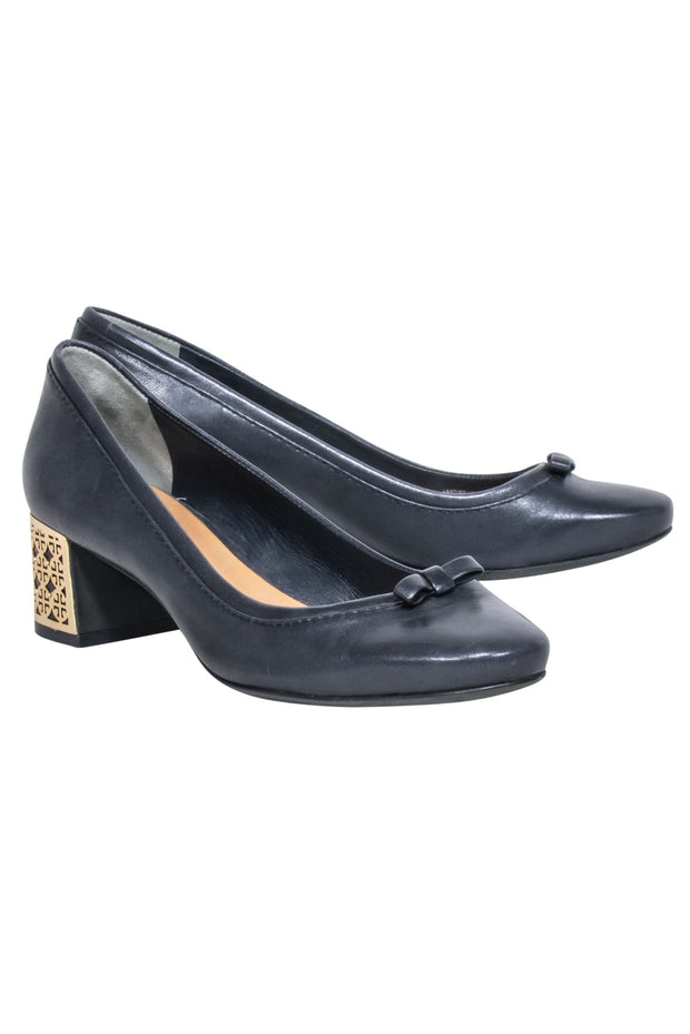 Current Boutique-Tory Burch - Black Leather Chunky Heel Pumps Sz 7
