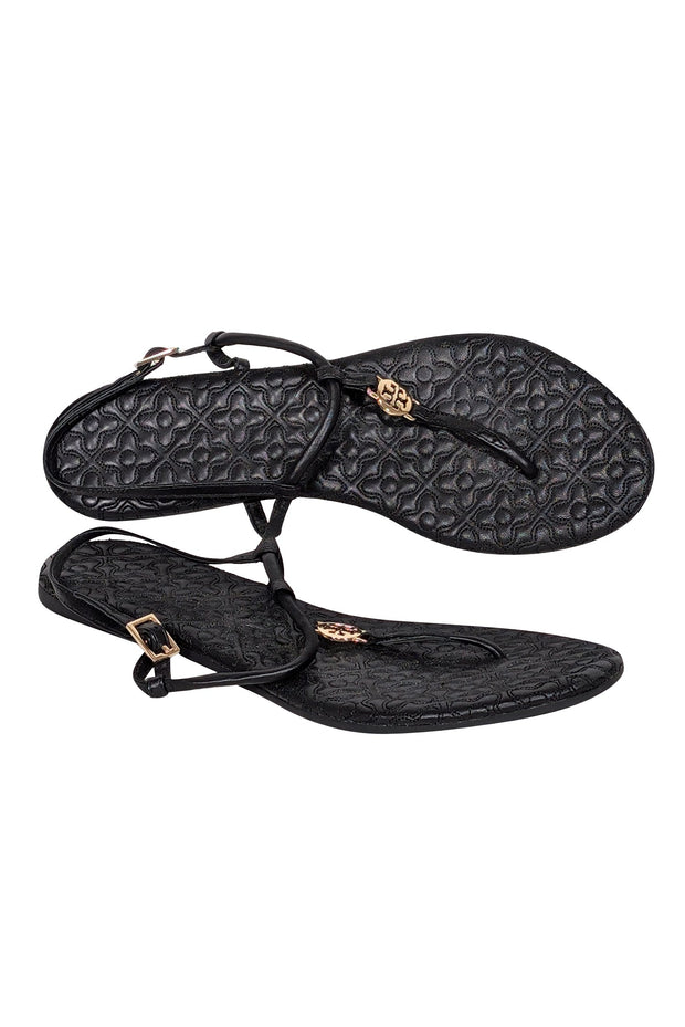 Current Boutique-Tory Burch - Black Quilted Leather Strappy Sandals Sz 8