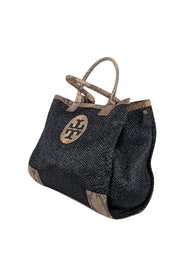 Current Boutique-Tory Burch - Black Raffia Tote w/ Beige Snakeskin Embossed Leather Trim