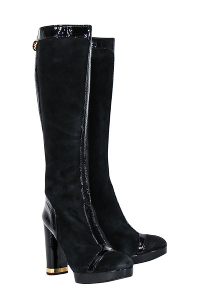 Current Boutique-Tory Burch - Black Suede Tall Platform Heel Boots Sz 9