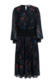 Current Boutique-Tory Burch - Black Textured Long Sleeve Dress w/ Orange & Green Print Sz 10