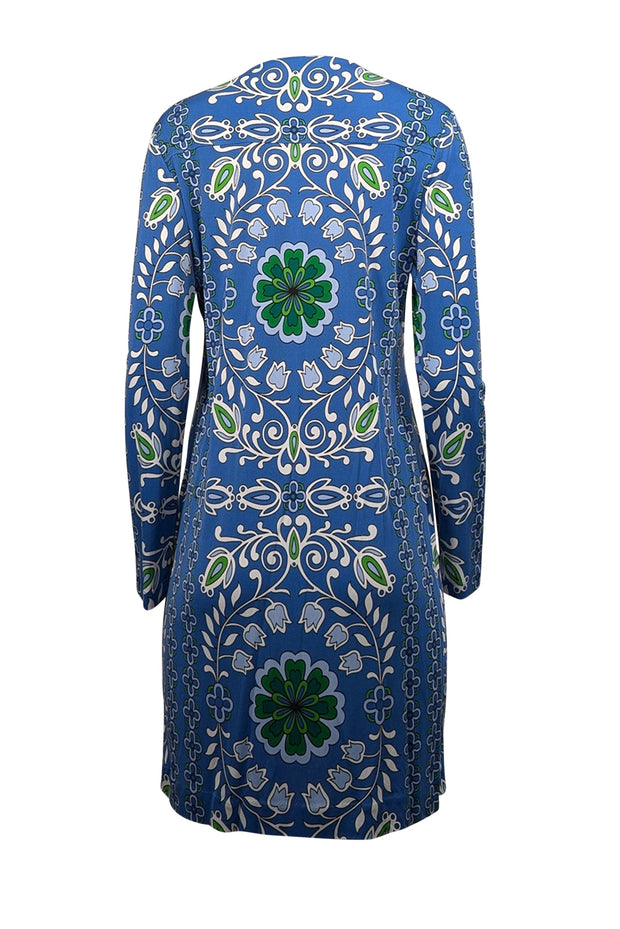 Current Boutique-Tory Burch - Blue, Green, & White Paisley Print Silk Jersey Dress Sz L