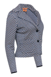 Current Boutique-Tory Burch - Blue Metallic and Beige Diamond Print Knit Blazer Sz S