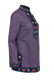 Current Boutique-Tory Burch - Blue & Red Print Beaded Tunic Sz 8