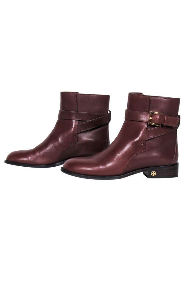 Current Boutique-Tory Burch - Brown Leather Buckle Detail Short Boots Sz 7.5
