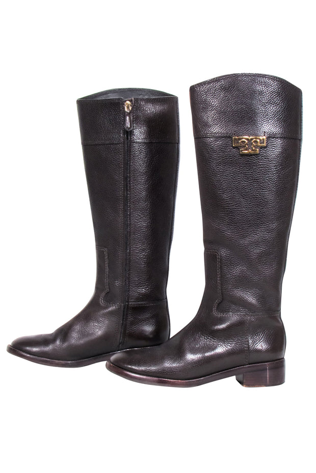 Current Boutique-Tory Burch - Brown Pebbled Leather Riding Boots Sz 8.5